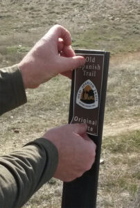 Tags denoting Original Route of the Old Spanish Trail represent reseach, dedication. Along the Trail